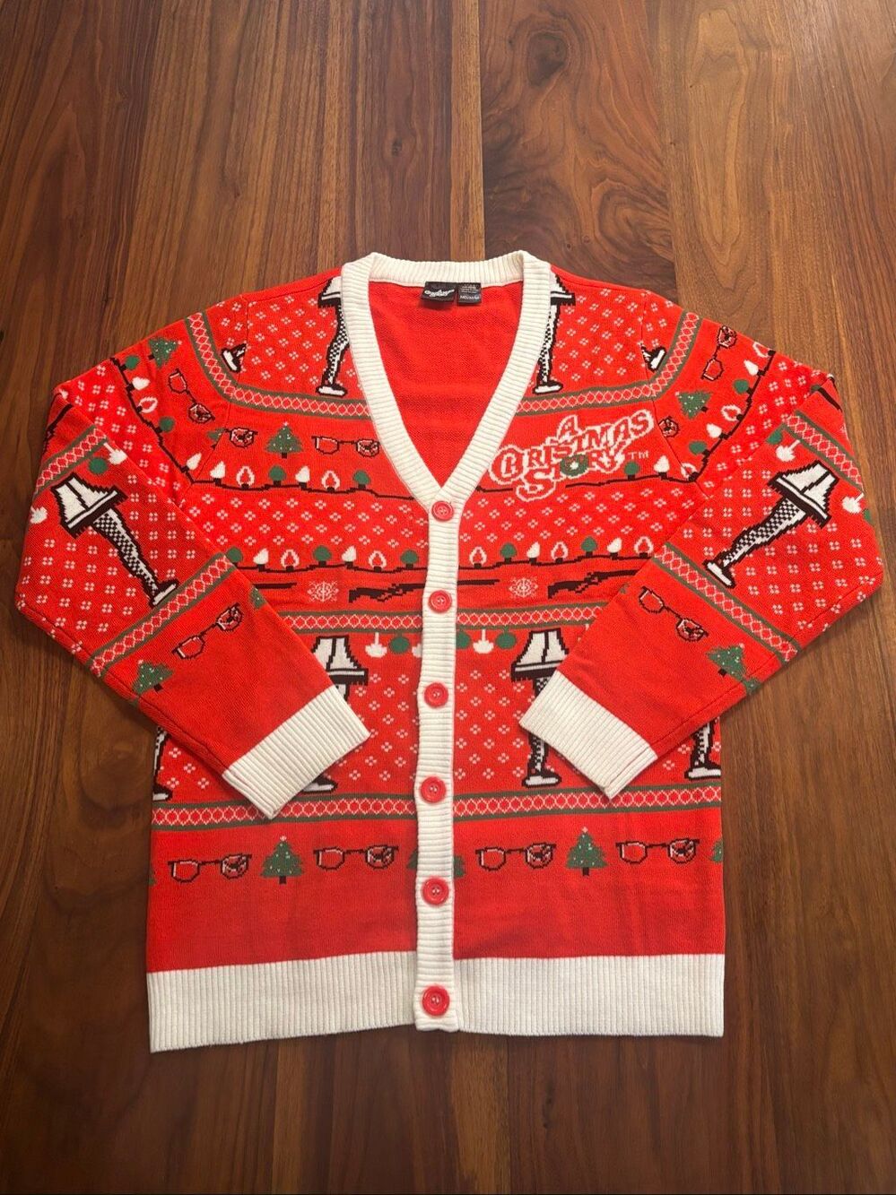 A Christmas Story Women's Red Holiday Button Front Cardigan Sweater Medium NWOT